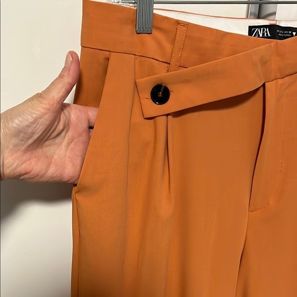 ZARA NWOT Orange Wide Leg Pleated Trouser Pants, Size L - Picture 5 of 12